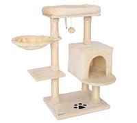 lionto Arbre à Chat avec Niche, hamac et Panier, 93 cm, Beige | Arbre à chat avec grande plateforme, niche douillette et hamac pour grimper, jouer, se cacher et griffer