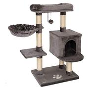lionto Arbre à Chat avec Niche, hamac et Panier, 93 cm, Gris foncé | Arbre à chat avec grande plateforme, niche douillette et hamac pour grimper, jouer, se cacher et griffer