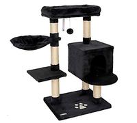 lionto Arbre à Chat avec Niche, hamac et Panier, 93 cm, Noir | Arbre à chat avec grande plateforme, niche douillette et hamac pour grimper, jouer, se cacher et griffer
