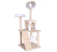 lionto Arbre à Chat avec Niche, hamac et Tunnel, 133 cm, Beige/Blanc | Grand arbre avec escalier, plateformes, niche, hamac, tunnel et sisal pour grimper, jouer et se reposer
