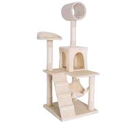 lionto Arbre à Chat avec Niche, hamac et Tunnel, 133 cm, Beige | Grand arbre avec escalier, plateformes, niche, hamac, tunnel et sisal pour grimper, jouer et se reposer