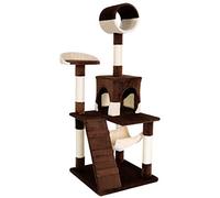 lionto Arbre à Chat avec Niche, hamac et Tunnel, 133 cm, Brun/Beige | Grand arbre avec escalier, plateformes, niche, hamac, tunnel et sisal pour grimper, jouer et se reposer