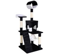 lionto Arbre à Chat avec hamac et Tunnel, Hauteur 133 cm, Arbre avec Corde en sisal et Peluche Douce, Surfaces de Repos et niches Confortables, pour Petits et Grands Chats, Noir/Blanc