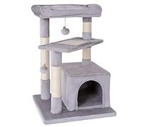 lionto Arbre à Chat avec Niche, lit et 2 balles, 75 cm, Gris Clair | Grande plateforme, niche, lit, deux balles et poteaux en sisal pour grimper, jouer, se cacher et se reposer