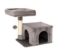 lionto Arbre à Chat avec Niche, Plateforme et sisal, 50 cm, Gris foncé | Arbre compact avec poteau en sisal, niche, plateforme et balle pour grimper, jouer, se cacher et faire ses griffes