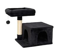 lionto Arbre à Chat avec Niche, Plateforme et sisal, 50 cm, Noir | Arbre compact avec poteau en sisal, niche, plateforme et balle pour grimper, jouer, se cacher et faire ses griffes
