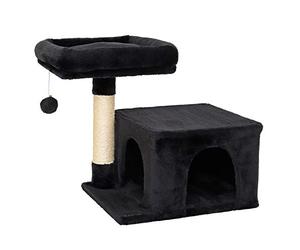 lionto Arbre à Chat avec Niche, Plateforme et sisal, 50 cm, Noir | Arbre compact avec poteau en sisal, niche, plateforme et balle pour grimper, jouer, se cacher et faire ses griffes