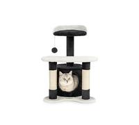 lionto Arbre à Chat avec Niche, Plateforme et sisal, 65 cm, Noir/Blanc | Arbre compact avec niche, plateforme, balle en peluche et poteaux en sisal pour grimper, jouer et faire ses griffes