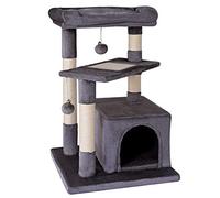 lionto Arbre à Chat avec Surface de Repos Confortable et Niche, Hauteur 75 cm, Arbre avec Corde en sisal et Peluche Douce, 2 balles en Peluche avec grelot, pour Petits et Grands Chats, Gris foncé