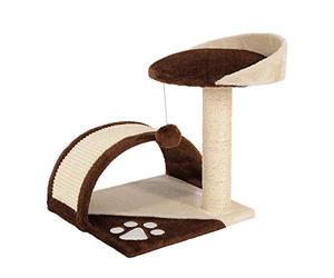 lionto Arbre à Chat Petit avec Balle en Peluche & Arche à griffer, Hauteur 43 cm, Couchage Doux & Stable, Corde en sisal pour Griffes, pour Chats Petits & Grands, Confortable & Compact, Marron/Beige