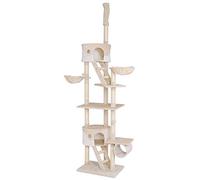 lionto Arbre à Chat XXL réglable au Plafond, 230-250 cm, Beige/Blanc | Grand arbre à chat avec hamacs, niches, échelles, balles, tunnel et nombreux éléments en sisal pour jouer et griffer