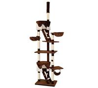lionto Arbre à Chat XXL réglable au Plafond, 230-250 cm, Marron/Beige | Grand arbre à chat avec hamacs, niches, échelles, balles, tunnel et nombreux éléments en sisal pour jouer et griffer