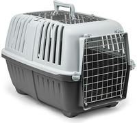 lionto Caisse Transport Chien Plastique, Grille métal, 58,5x35,5x40 cm, poignée & Fermeture Pratique, pour Chats et Petits Animaux, jusqu'à 15 kg, Gris