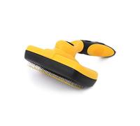 lionto Brosse autonettoyante pour chiens et chats avec poils arrondis doux, poignée antidérapante ergonomique, en acier inoxydable, idéale pour le soin du pelage court et long