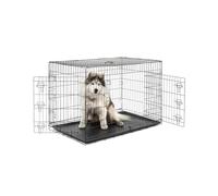 lionto Cage de Transport Pliable Chien et Chat, 122 x 75 x 81 cm, Noir | Cage métallique pliable avec bac plastique, cloison et fermetures robustes, pour la voiture, le voyage ou le vétérinaire
