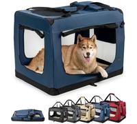 lionto Caisse de Transport Pliable, 101 x 69 x 70 cm, Bleu foncé | Structure en tissu stable avec fenêtres en filet, poignées, couverture douce et poches, pour chiens et chats jusqu'à 25 kg