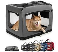 lionto Caisse de Transport Pliable, 101 x 69 x 70 cm, Gris | Structure en tissu stable avec fenêtres en filet, poignées, couverture douce et poches, pour chiens et chats jusqu'à 25 kg