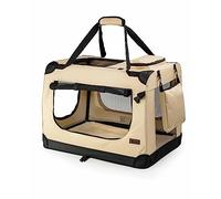 lionto Caisse de Transport Pliable, 90 x 61 x 65 cm, Beige | Structure en tissu stable avec fenêtres en filet, poignées, couverture douce et poches, pour chiens et chats jusqu'à 22 kg