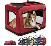 lionto Caisse de Transport Pliable, 90 x 61 x 65 cm, Rouge foncé | Structure en tissu stable avec fenêtres en filet, poignées, couverture douce et poches, pour chiens et chats jusqu'à 22 kg