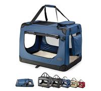 lionto Caisse de Transport Pliable pour Chien & Chat, 101x69x70 cm, Tissu Oxford Robuste + poignées & Couverture, pour Animaux Jusqu’à 25 kg, Caisse pour Petits & Grands, Bleu foncé