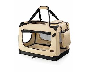 lionto Caisse de Transport Pliable pour Chien & Chat, 101x69x70 cm, Tissu Oxford Robuste + poignées & Couverture, pour Animaux Jusqu’à 25 kg, Caisse pour Petits & Grands, Beige