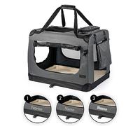 lionto Caisse de Transport Pliable pour Chien & Chat, 50x34x36 cm, Tissu Oxford Robuste + poignées & Couverture, pour Animaux Jusqu’à 10 kg, Caisse pour Petits & Grands, Gris (avec nom imprimé)