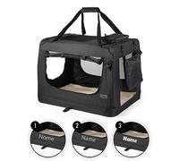 lionto Caisse de Transport Pliable pour Chien & Chat, 50x34x36 cm, Tissu Oxford Robuste + poignées & Couverture, pour Animaux Jusqu’à 10 kg, Caisse pour Petits & Grands, Noir (avec nom imprimé)