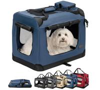 lionto Caisse de Transport Pliable pour Chien & Chat, 60x42x44 cm, Tissu Oxford Robuste + poignées & Couverture, pour Animaux Jusqu’à 12 kg, Caisse pour Petits & Grands, Bleu foncé
