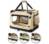 lionto Caisse de Transport Pliable pour Chien & Chat, 60x42x44 cm, Tissu Oxford Robuste + poignées & Couverture, pour Animaux Jusqu’à 12 kg, Caisse pour Petits & Grands, Beige (avec nom imprimé)