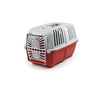 lionto Caisse de Transport pour Animaux, 48 x 31,5 x 33 cm, Rouge | Caisse robuste en plastique avec porte, poignée et fentes d’aération pour la voiture, les voyages et le vétérinaire