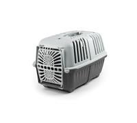 lionto Caisse de Transport pour Chien en Plastique recyclé Robuste, 48x31,5x33 cm, avec système de Fermeture Pratique et poignée, également adaptée aux Chats et Petits Animaux Jusqu’à 15 kg, Gris