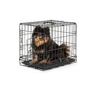 lionto Caisse de Transport pour Chiens et Chats, Cage Polyvalente avec bac en Plastique hygiénique, 45x31x36 cm, Cage pour Chien en métal avec Fermetures de sécurité Solides et cloison, Noir