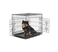 lionto Caisse de Transport pour Chiens et Chats, Cage Polyvalente avec bac en Plastique hygiénique, 61x44x51 cm, Cage pour Chien en métal avec Fermetures de sécurité Solides et cloison, Noir