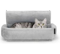 lionto Litière chauffante pour chats avec revêtement en peluche douillet, avec crochets métalliques adaptés à tous les radiateurs courants, hamac pour chat en matériau confortable, lavable, gris clair