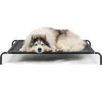 lionto Lit pour Chien surélevé d'extérieur, Couchage Stable pour Animaux avec Bonne Circulation de l'air, 117x85 cm, Housse Amovible en Maille Respirante, Cadre métallique Robuste, Noir