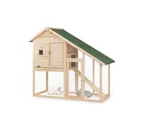 lionto Clapier en Bois à 2 Niveaux avec Rampe, 140 x 65 x 119 cm | Rampe, 2 entrées, grilles métalliques, toit bitumé et tiroir amovible pour un enclos extérieur à deux niveaux