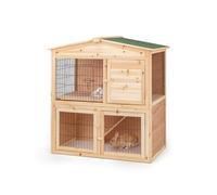 lionto Clapier en Bois à 2 Niveaux avec Rampe, 98 x 54 x 100 cm | Rampe, 4 entrées, grilles métalliques et toit bitumé protégé des intempéries pour un enclos extérieur à deux niveaux