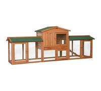 lionto Clapier en Bois à Deux étages avec Rampe, 212x52x85 cm, Toit en Bitume Hydrofuge et Grillage métallique, clapier d’extérieur hivernisé avec 4 entrées et tiroir Amovible