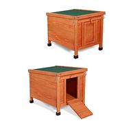 lionto Clapier en Bois avec Deux entrées, 43x43x52 cm, Toit Rabattable en Bitume Hydrofuge et Pieds en Plastique, clapier pour intérieur et extérieur, résistant à l’Hiver