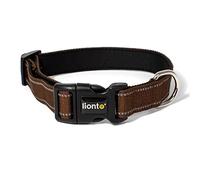 lionto Collier pour Chien en Nylon résistant, Taille L, Collier Doux et rembourré, réfléchissant à 360°, avec Fermeture à Clip, Anneau métallique et réglage continu, Marron