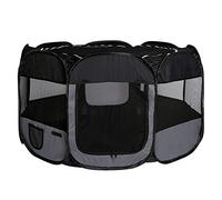 lionto Parc pour Chiots en Tissu Oxford enclos extérieur pour Animaux enclos Pliable pour Chiens Chiots 110 cm Ø Hauteur 64 cm, Noir/Gris