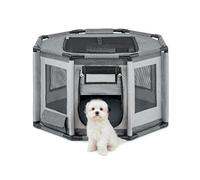 lionto Enclos pour Chien en Tissu Oxford, Filet Respirant avec Fermeture éclair et Poche latérale, Parc pour Chiens et Chats avec Cadre en Tubes PVC, Cage octogonale pour Chiens, 72x72x43 cm, Gris