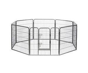 lionto Enclos pour Chiots et Petits Animaux en métal Robuste, 77x100 cm, Parc Extensible pour intérieur, barrière pour Chiens de Jardin avec Porte verrouillable, résistant aux intempéries, 8 éléments
