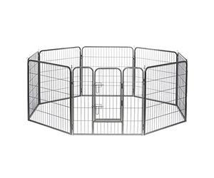 lionto Enclos pour Chiots et Petits Animaux en métal Robuste, 80x60 cm, Parc Extensible pour intérieur, barrière pour Chiens de Jardin avec Porte verrouillable, résistant aux intempéries, 8 éléments