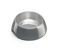 lionto Gamelle en mélamine avec Fond antidérapant, Gamelle Amovible de 210 ML en Acier Inoxydable Robuste & inodore, Facile à Nettoyer, Design Ergonomique, pour Chiens & Chats, Gris