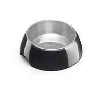 lionto Gamelle en mélamine avec Fond antidérapant, Gamelle Amovible de 210 ML en Acier Inoxydable Robuste & inodore, Facile à Nettoyer, Design Ergonomique, pour Chiens & Chats, Noir