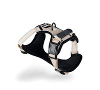 lionto Harnais rembourré pour Chien en Nylon Doux, Taille L, Harnais Anti-Traction réfléchissant avec 2 Anneaux, 4 Sangles réglables, 2 Fermetures Clips et poignée Dorsale en Caoutchouc, Beige
