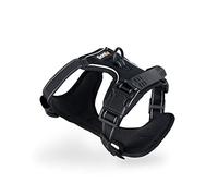 lionto Harnais rembourré pour Chien en Nylon Doux, Taille L, Harnais Anti-Traction réfléchissant avec 2 Anneaux, 4 Sangles réglables, 2 Fermetures Clips et poignée Dorsale en Caoutchouc, Noir