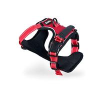 lionto Harnais rembourré pour Chien en Nylon Doux, Taille L, Harnais Anti-Traction réfléchissant avec 2 Anneaux, 4 Sangles réglables, 2 Fermetures Clips et poignée Dorsale en Caoutchouc, Rouge