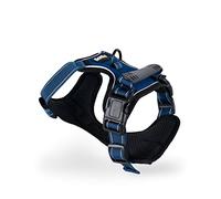 lionto Harnais rembourré pour Chien en Nylon Doux, Taille L, Harnais Anti-Traction réfléchissant avec 2 Anneaux, 4 Sangles réglables, 2 Fermetures Clips et poignée Dorsale en Caoutchouc, Bleu